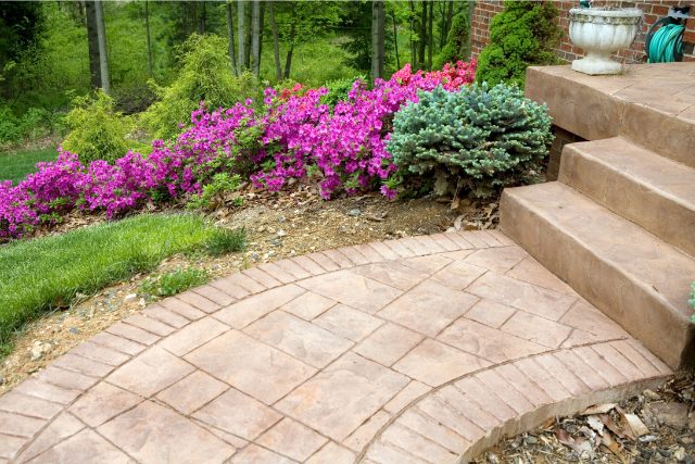 Stamped and Decorative Concrete Stamped and Decorative Concrete of walkway and stairs